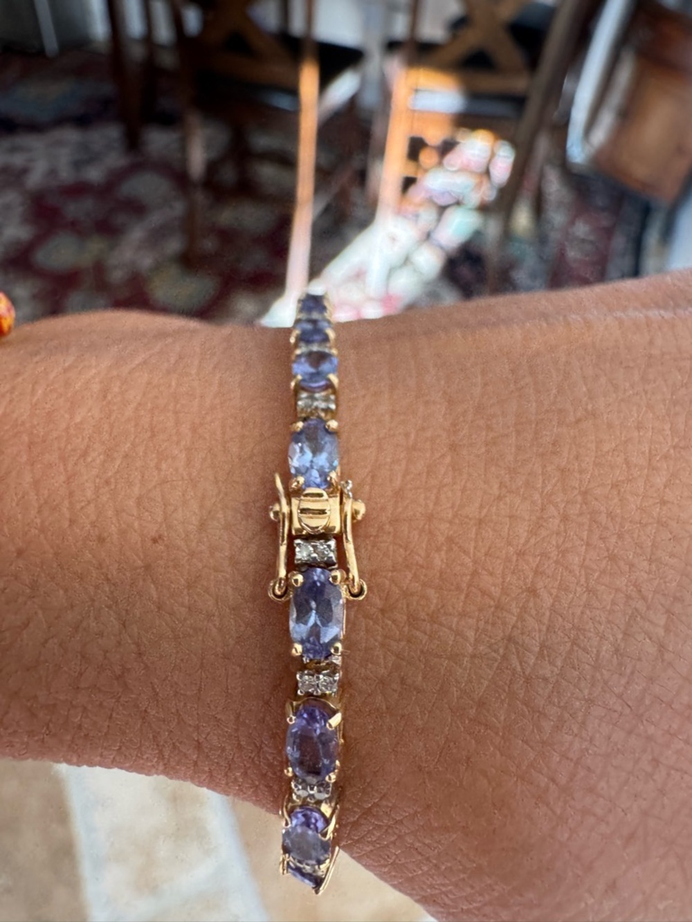 Gorgeous 7CTW Natural Tanzanite Diamond Tennis Bracelet 14K Yellow Gold 7.8g 7” - Picture 6 of 16